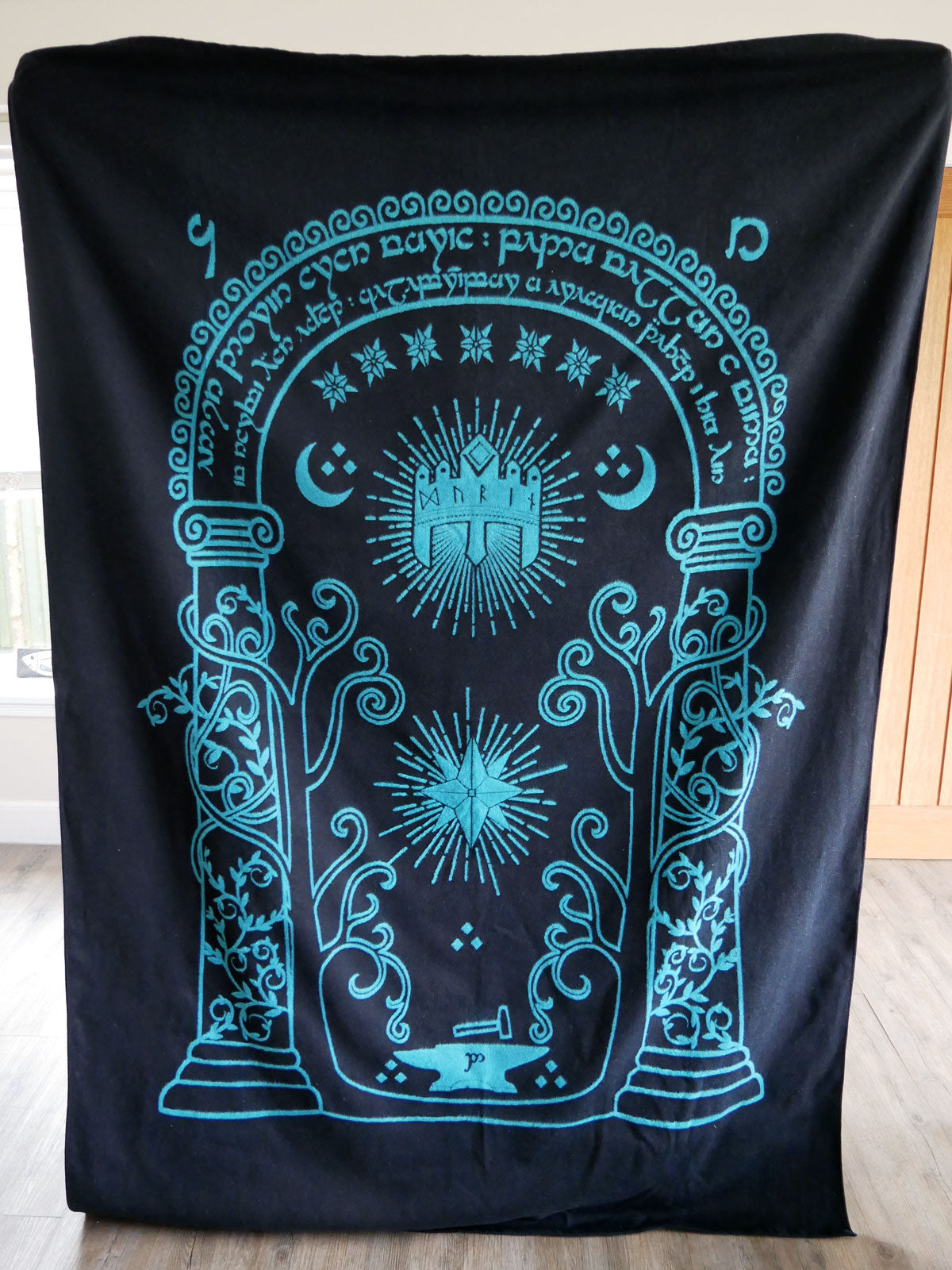 doors of durin mellon throw in black and blue