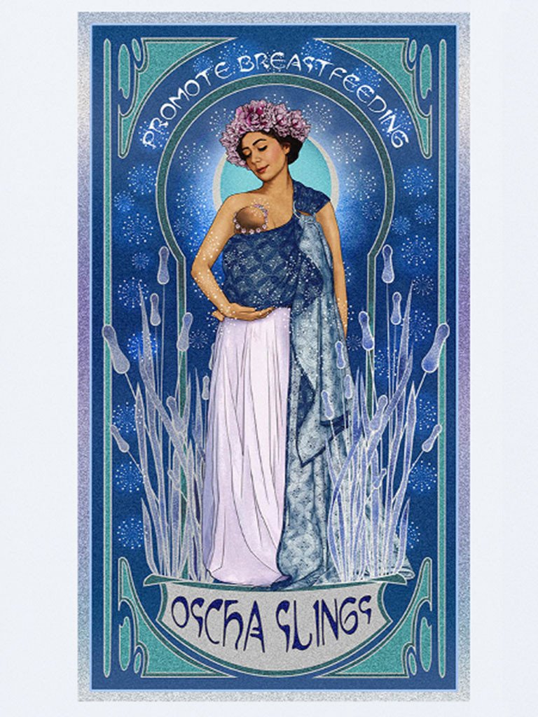promote breastfeeding babywearing art print mucha style