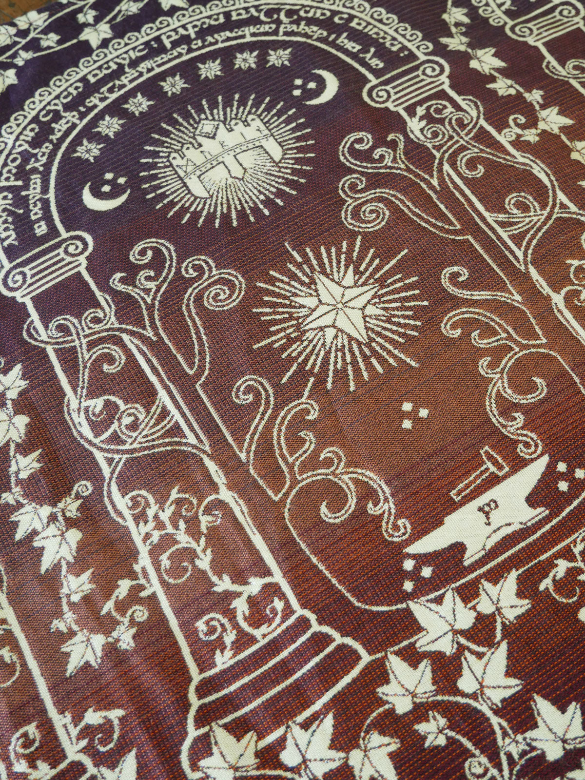 Decorative patterned fabric with Lord of the Rings design.