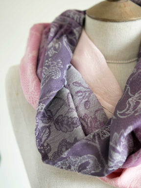 Pink and purple cowl on a mannequin