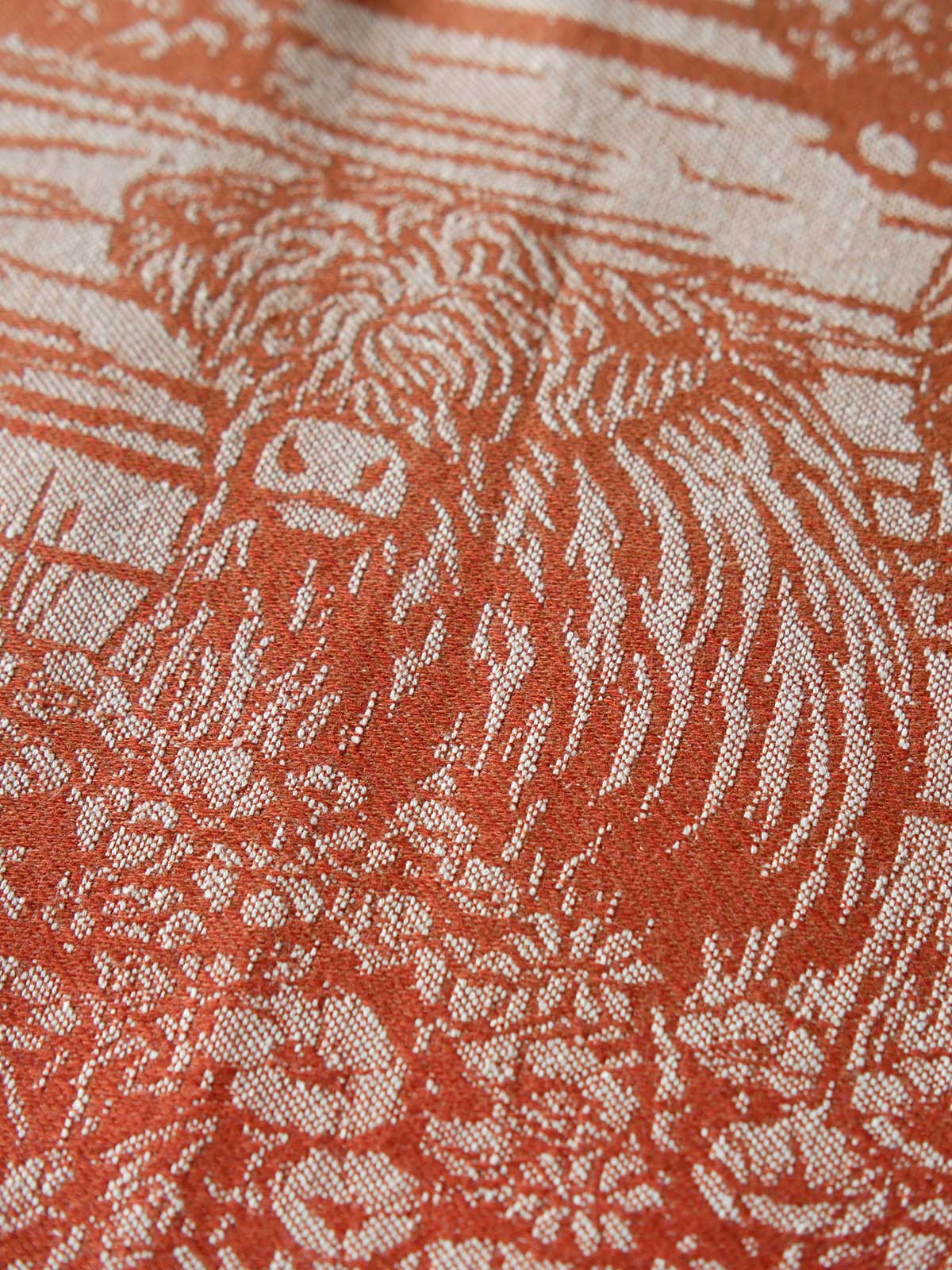 Close up of a fabric with Highland cow pattern