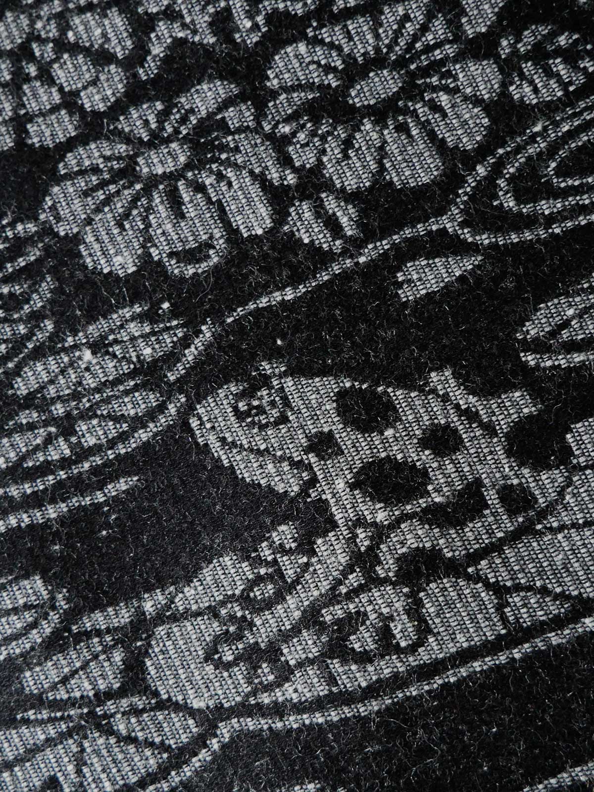 Close up of black fabric with grey frog