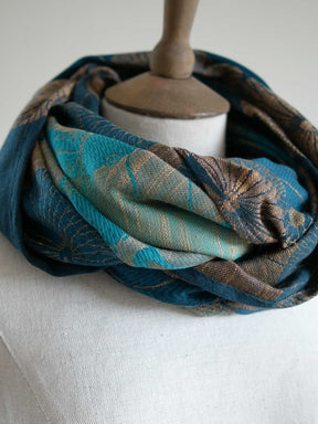 Koi Moire infinity loop in teal looped twice on a mannequin