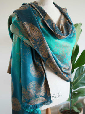SIde view of Koi Moire scarf in teal