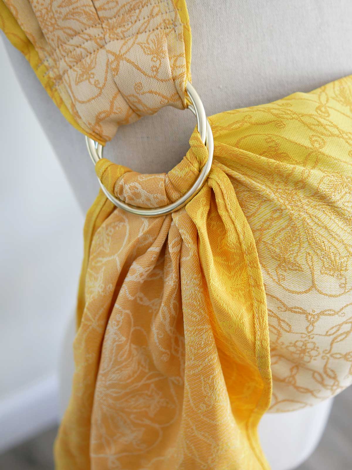 Close up of Lothlorien pattern ring sling on mannequin. 