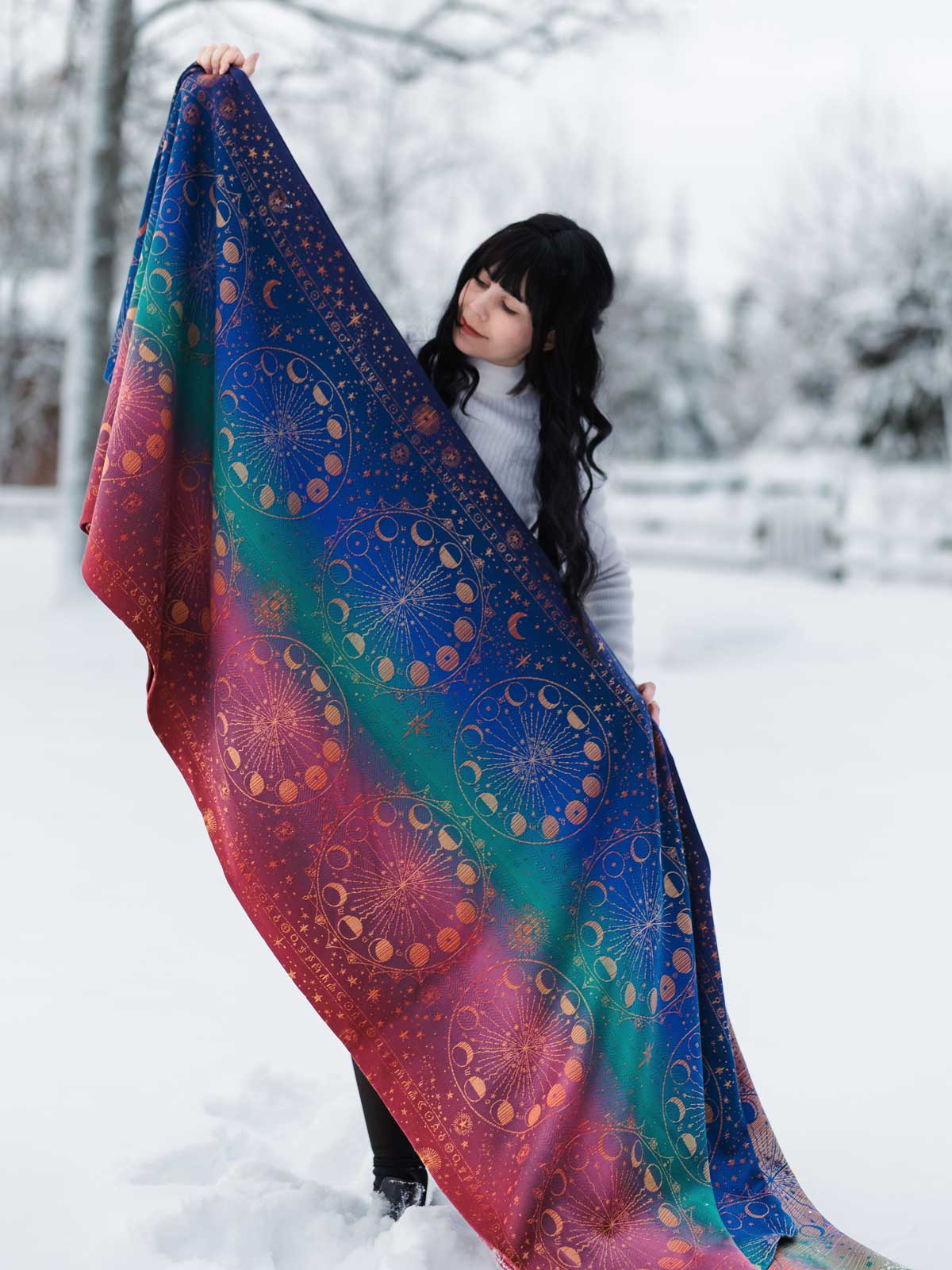 Jewel toned fabric with moon phases pattern