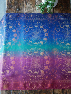 Jewel toned fabric with moon phases pattern