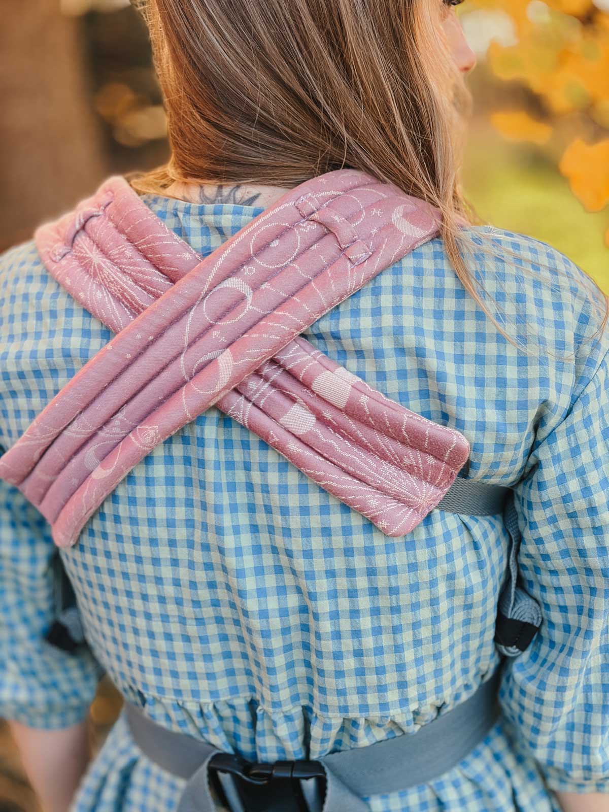 Back view of model showing comfortable padded straps. 