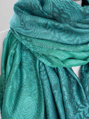 Close-up of a teal patterned scarf