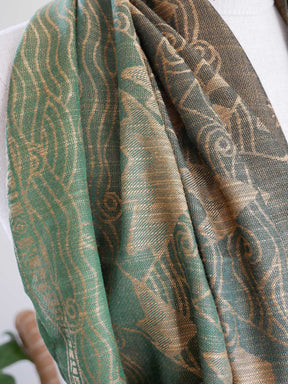 Green Mountain patterned fabric on a white background