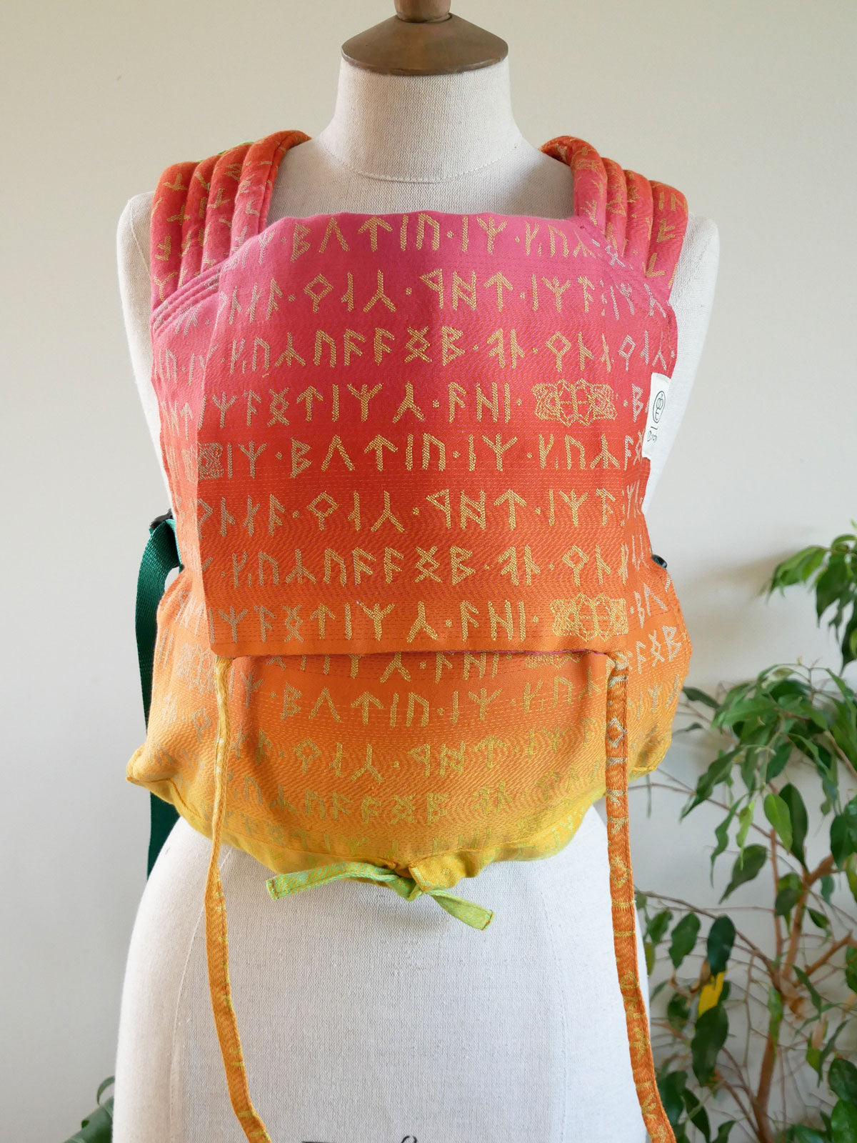 Colourful Moria Citrus Bairn Baby Carrier with dwarfish Runes pattern.