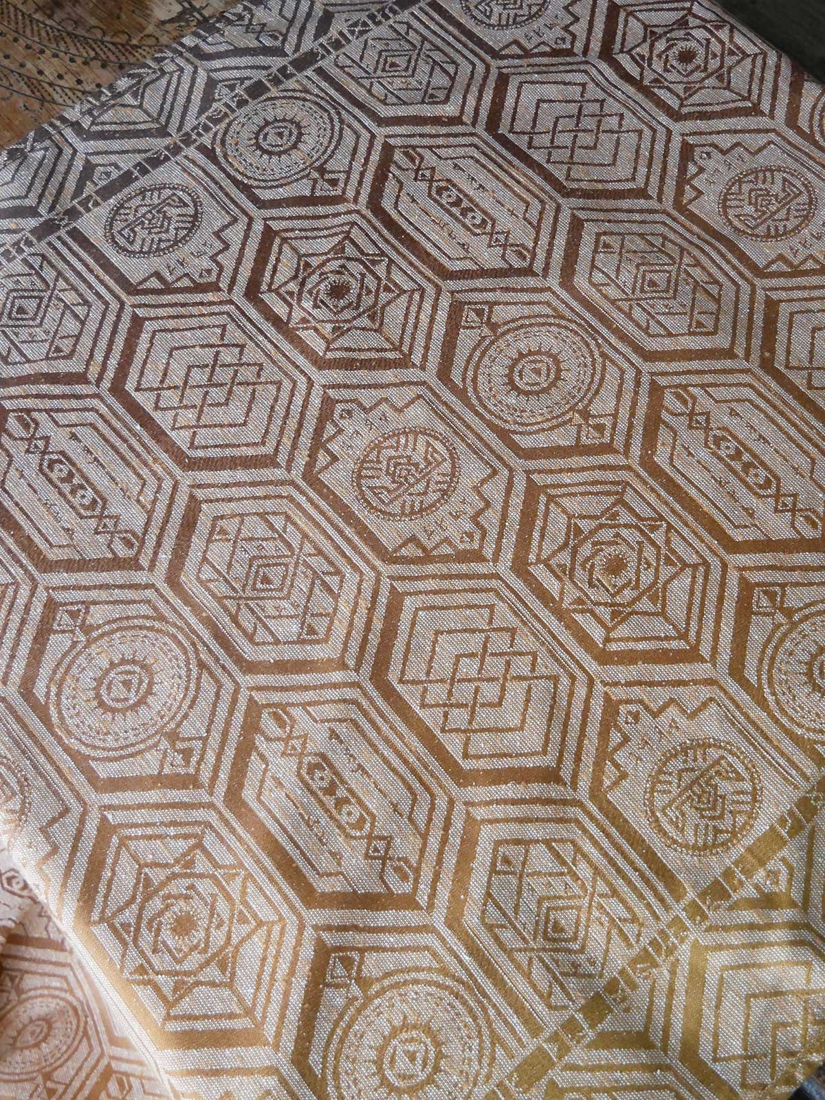 Close-up of reverse side of textured fabric with geometric pattern