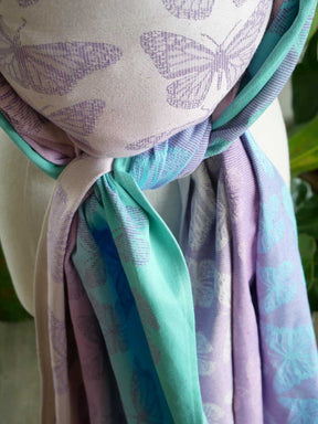Colorful fabric with butterfly pattern on a neutral background