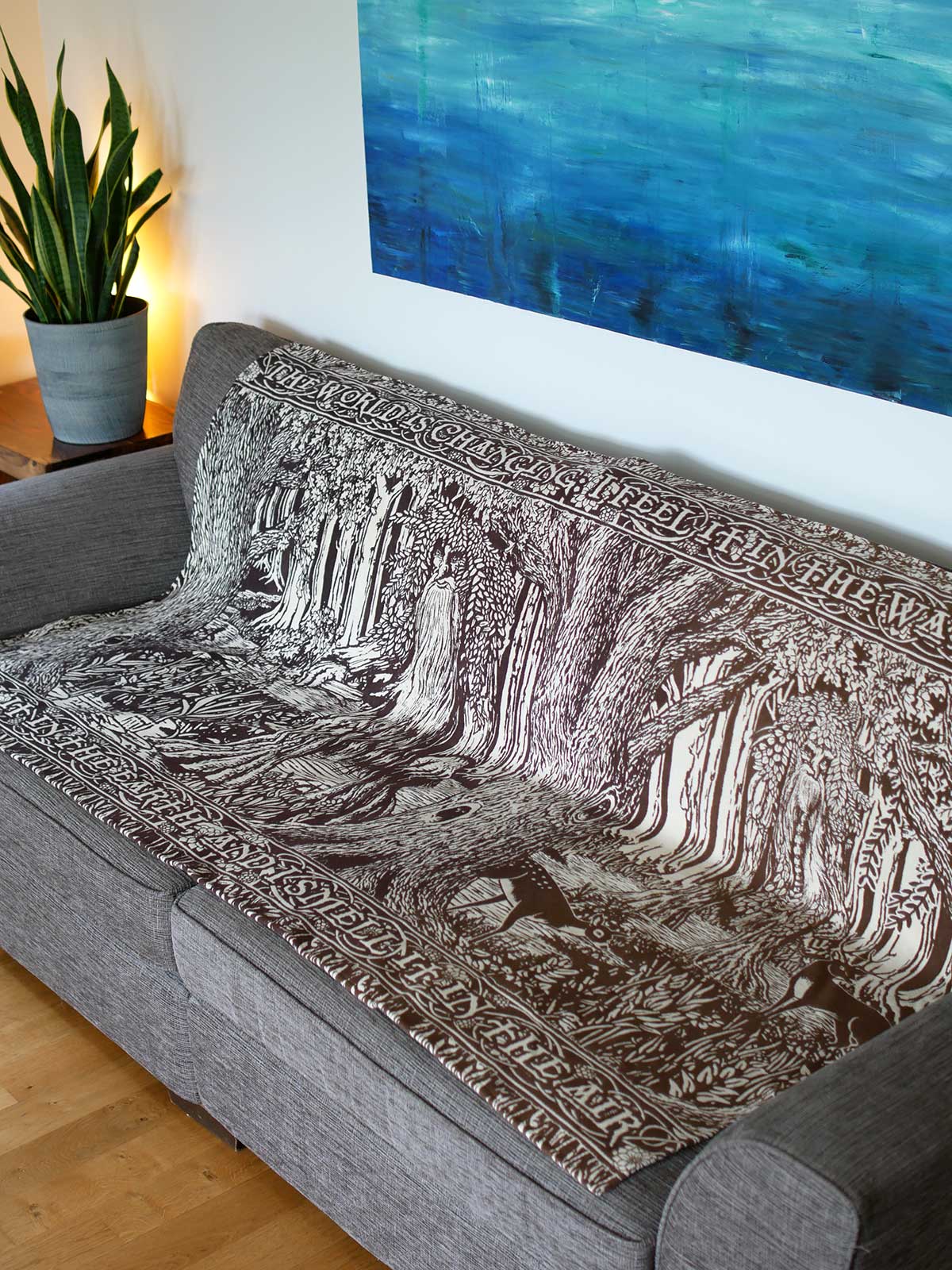 Middle-earth throw featuring Treebeard shown full length on a sofa