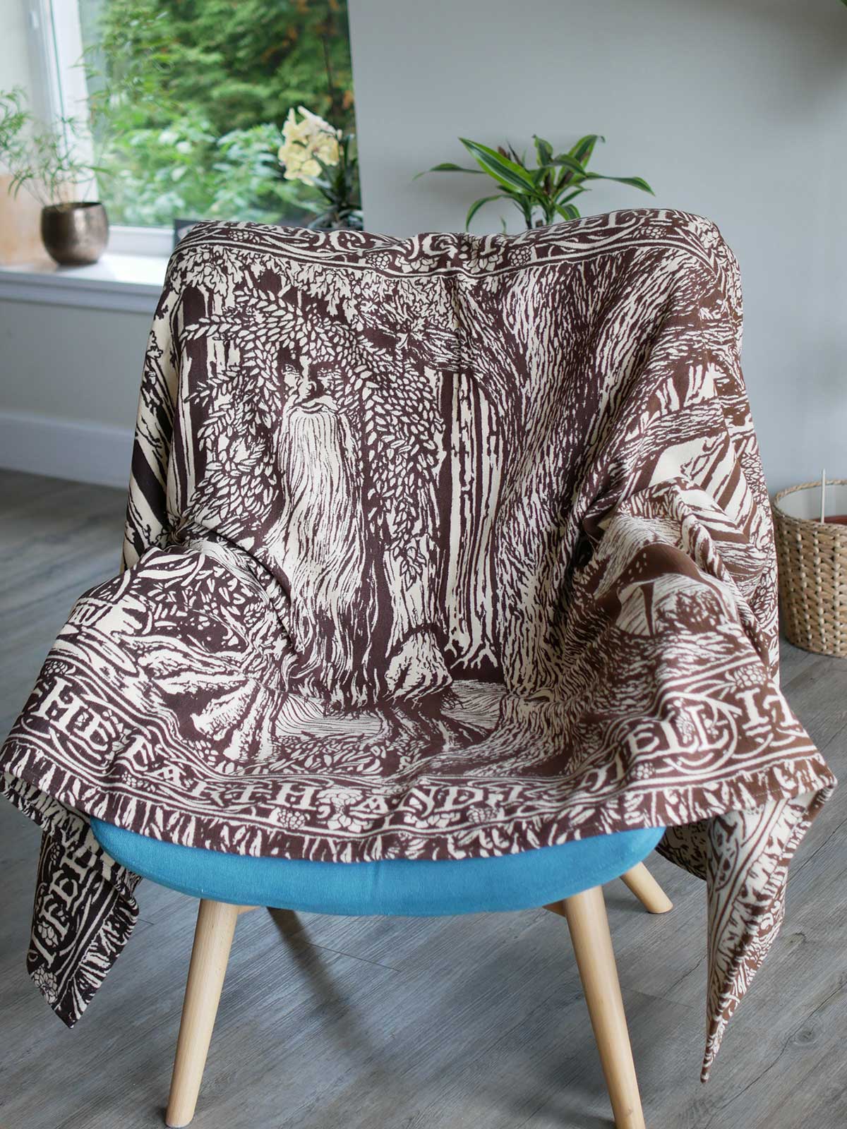 Throw with Treebeard esign on a chair