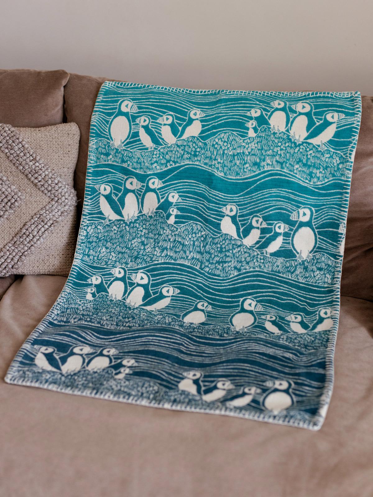 Puffins Bass Rock Brushed Cotton Baby Blanket