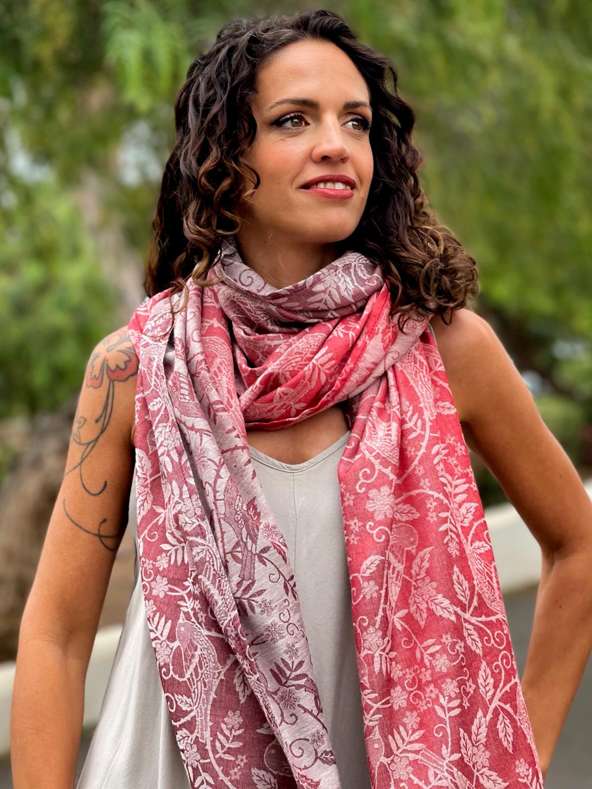 Oscha Slings - Scarf: £56.00 Infinity Loop: £33.00 Cowl: £45.00 Shimmery  and soft this 100% Tencel Ceò features our Evenstar pattern woven in  gorgeously subtle silver tones. 100% Tencel.